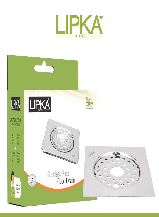Lipka مصرف أرضي LIPKA Eon مربع الشكل ذو قطع مسطح مع شبكة بسيطة | مصنوع من الفولاذ المقاوم للصدأ الممتاز | 6 × 6 بوصات | مزود بقفل وفتحة | - Image 3